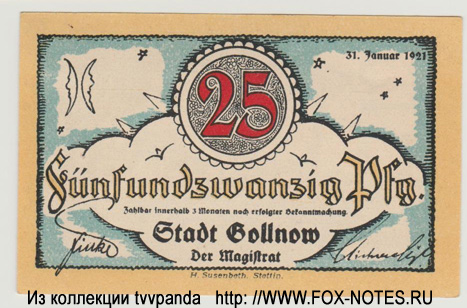 Stadtgauptkasse Gollnow 25 Pfennig 1921