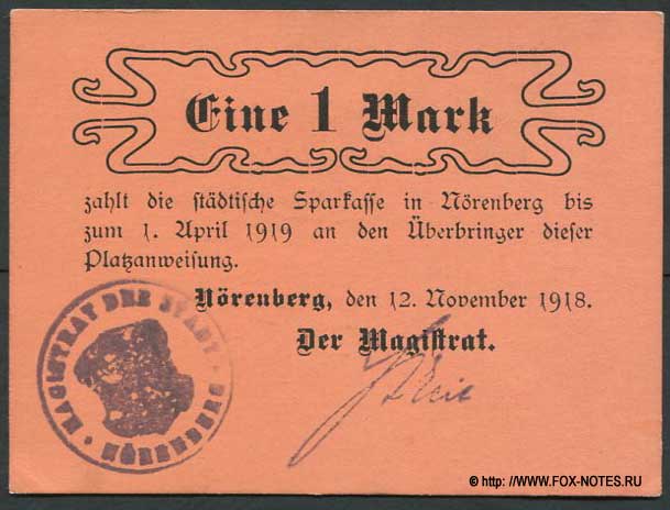 Stadt Nörenberg 1 Marka 1919