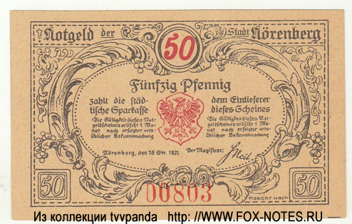 Stadt Nörenberg 50 Pfennig 1921