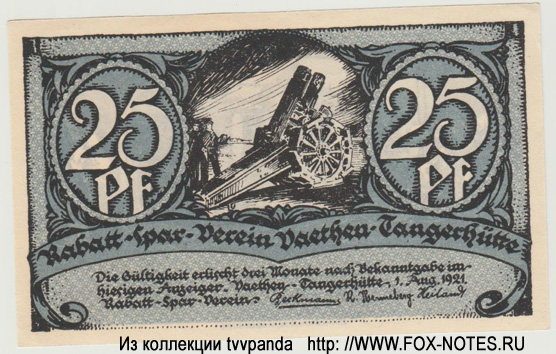 Rabatt-Spar-Verein Vaethen-Tangerhütte 25 Pfennig 1921