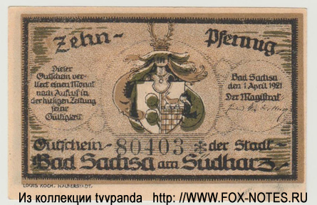  Stadt Bad Sachsa 10 Pfennig 1921