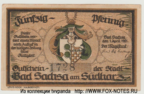  Stadt Bad Sachsa 50 Pfennig 1921