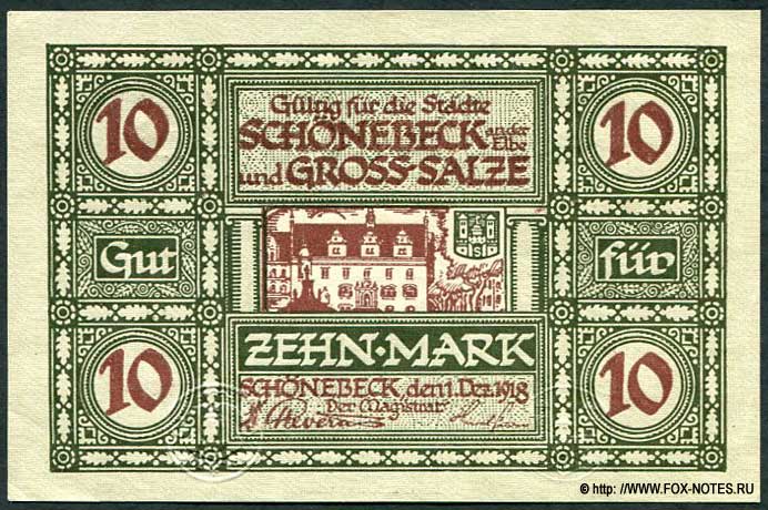 Stadte Schönebeck und Gross-Salze 10 Mark 1918