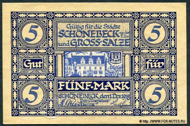Stadte Schönebeck und Gross-Salze 5 Mark 1918