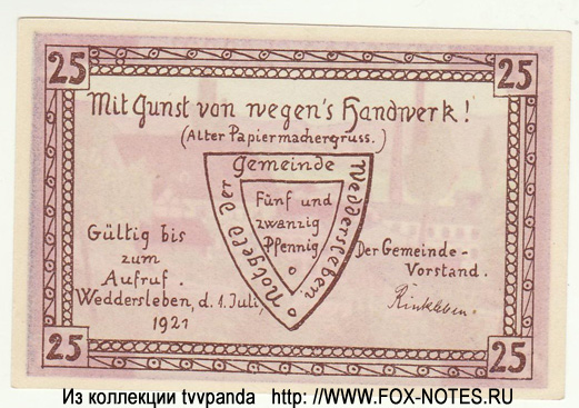 Gemeinde Weddersleben 25 Pfennig 1921