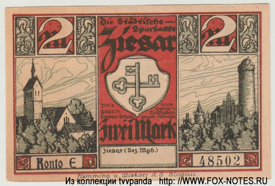 Städtische Sparkasse Ziesar 2 Mark 1921