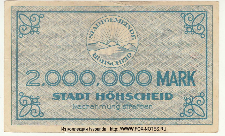 Stadt Höhscheid. 2000000 Mark. 7. August 1923.
