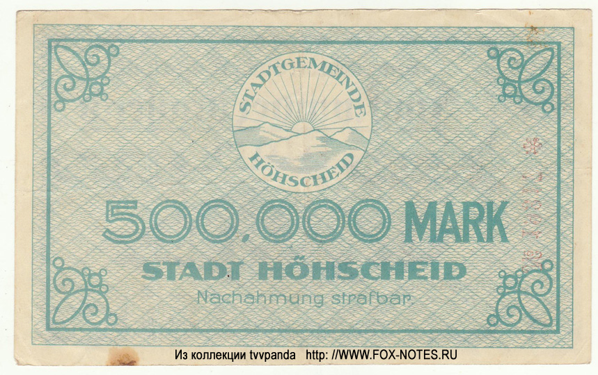 Stadt Höhscheid. 500000 Mark. 7. August 1923.