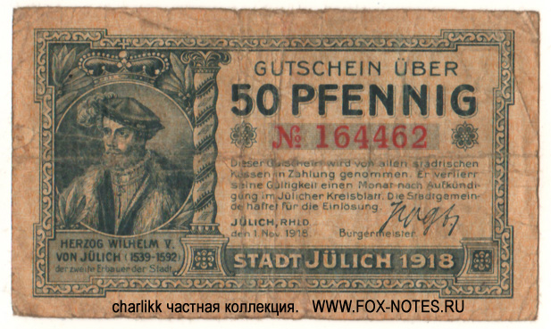 Stadt Jülich 50 Pfennig 1918