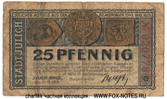 Stadt Jülich 25 Pfennig 1919