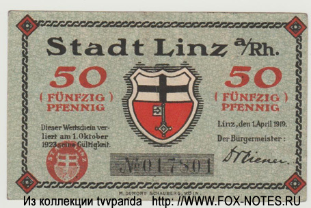 Stadt Linz am Rhein 50 Pfennig 1920
