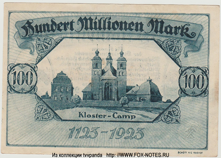 Verein der Bergwerke am linken Niederrhein e.V. 100 Millionen Mark 1923