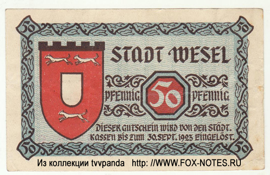 Stadt Wesel 50 Pfennig 1920