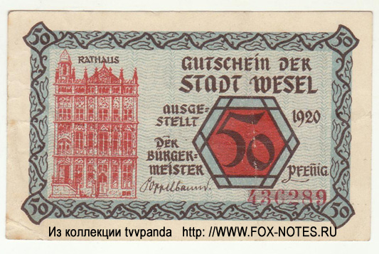 Stadt Wesel 50 Pfennig 1920
