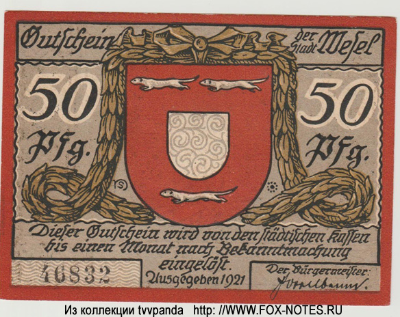 Stadt Wesel 50 Pfennig 1921