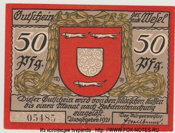 Stadt Wesel 50 Pfennig 1921