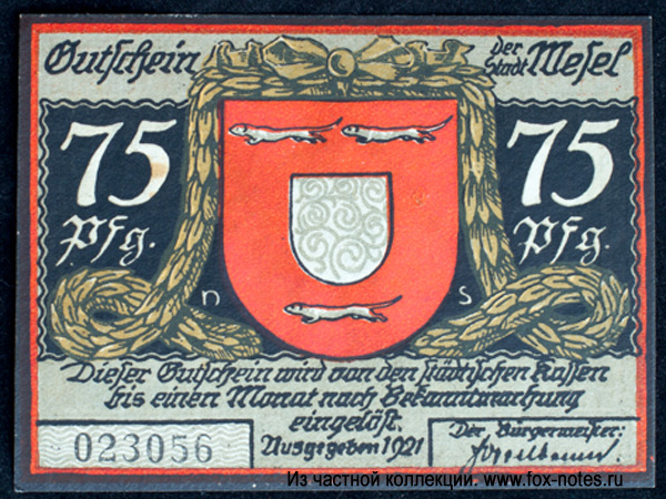 Stadt Wesel Notgeld 75 Pfennig 1921