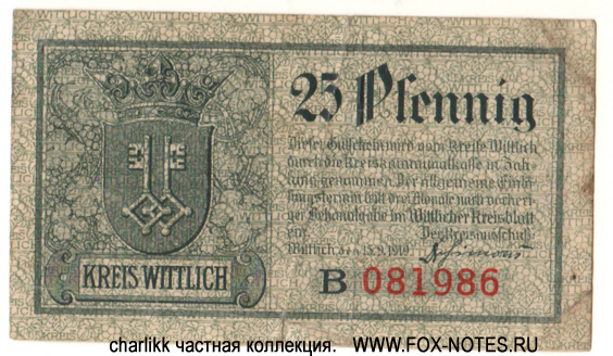Kreiskommunalkasse Wittlich 25 Pfennig 1919