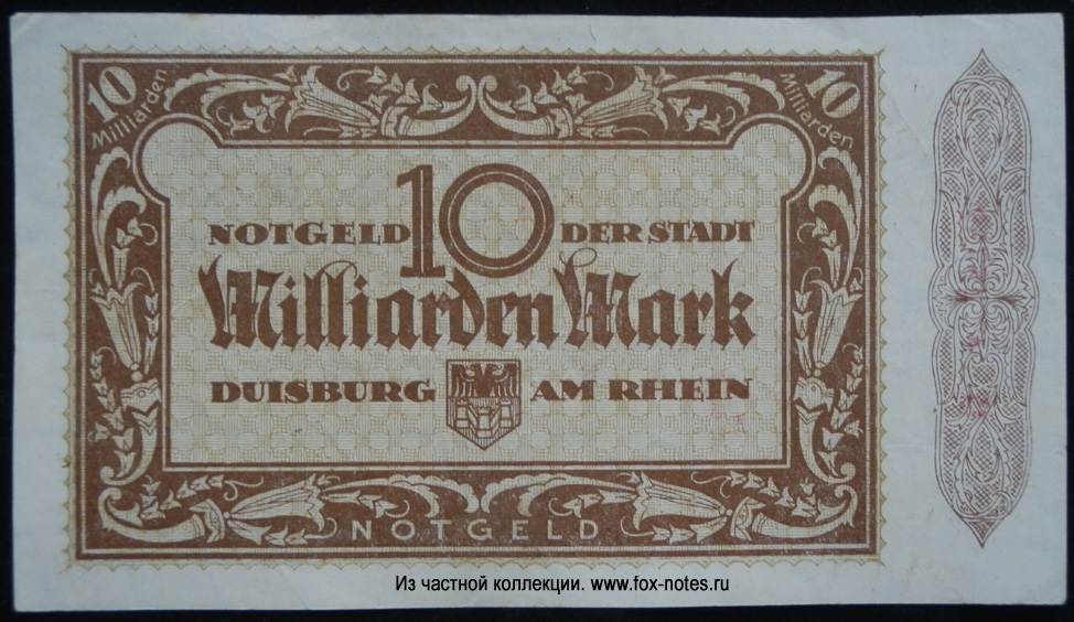 Stadt Duisburg 10 Milliarden Mark 1923