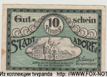 Stadt Adorf 10 Pfennig 1919