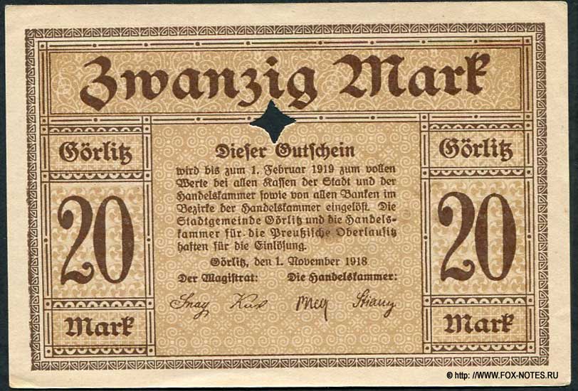 Handelskammer Görlitz Gutschein. 10 Mark. 18. Oktober 1918.