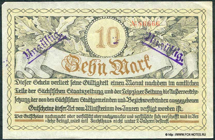 Bezirksverband der Amtshauptmannschaft Rochlitz 10 Mark 1918