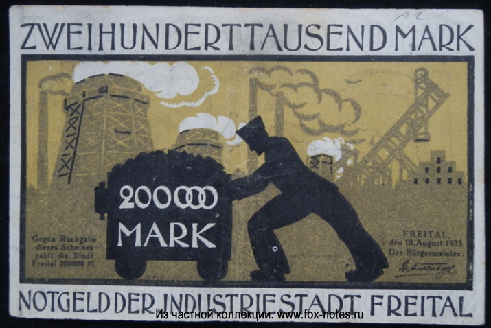 Notgeld der Industriestadt Freital. 200000 Mark. 10. August 1923.