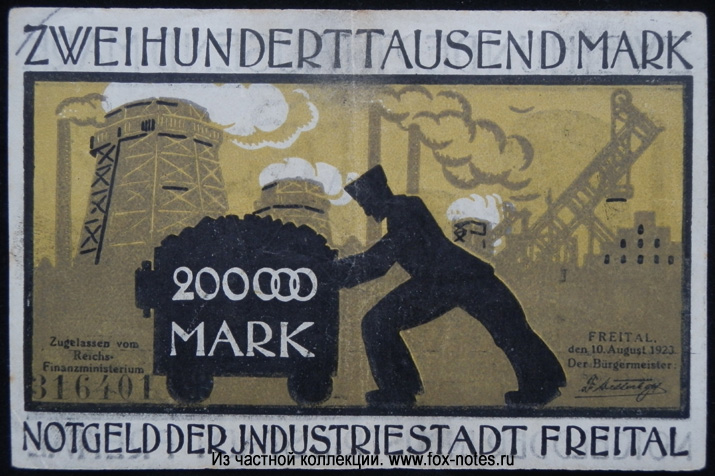 Notgeld der Industriestadt Freital. 200000 Mark. 10. August 1923.