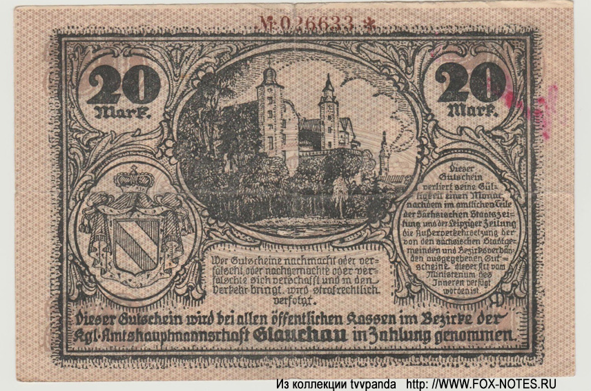 Bezirk der Amtshauptmannschaft Kreis Glauchau 20 Mark 1918
