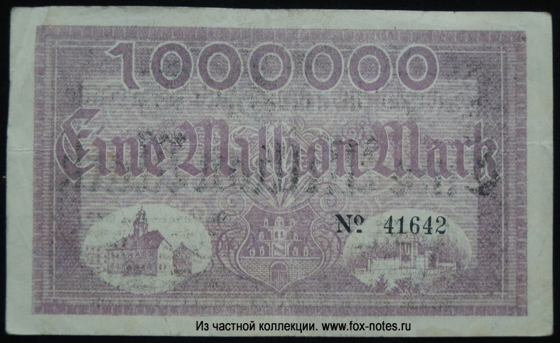 Notgeldschein der Stadt Meerane. 1000000 Mark. 8. August 1923.