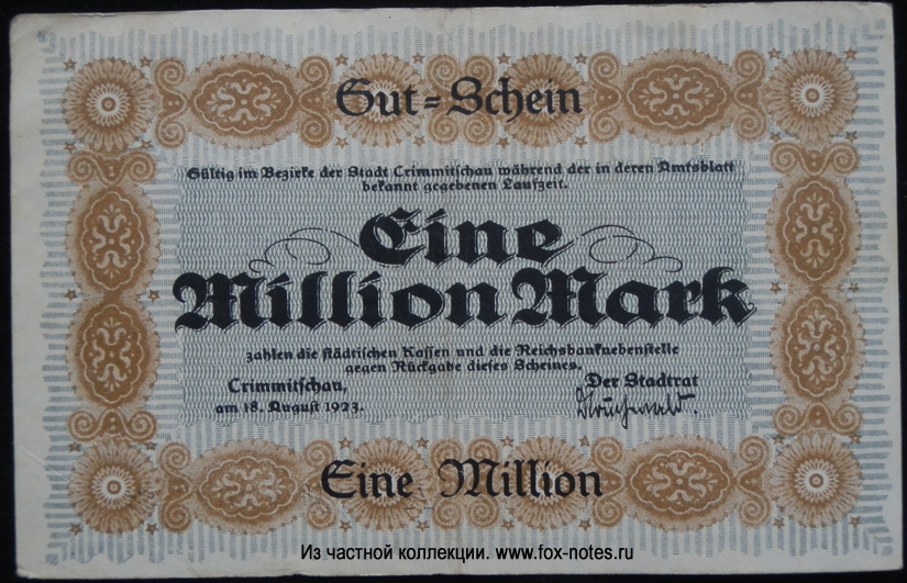 Stadt Crimmitschau 1000000 Mark 1923
