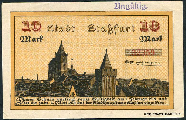 Stadt Staßfurt 10 Mark 1918 notgeld