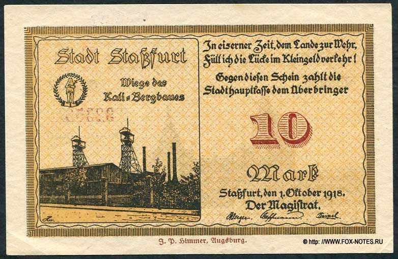 Stadt Staßfurt 10 Mark 1918