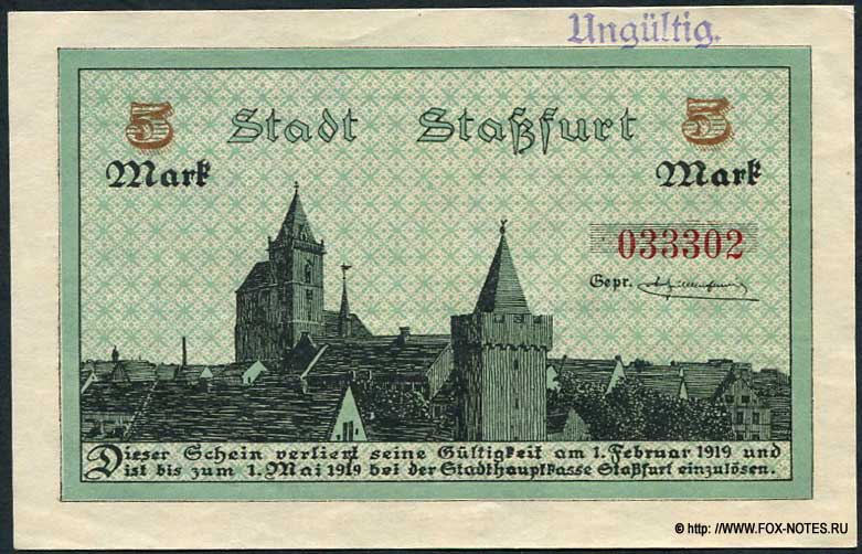 Stadt Staßfurt 5 Mark 1918