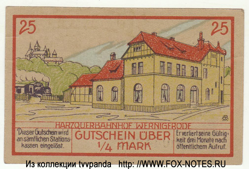 Nordhausen-Wernigeroder Elsenbahngeseltschaft 25 Pfennig 1921
