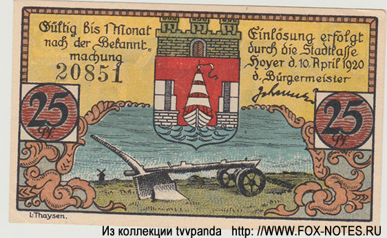 Stadtkasse Hoyer 25 Pfennig 1920 