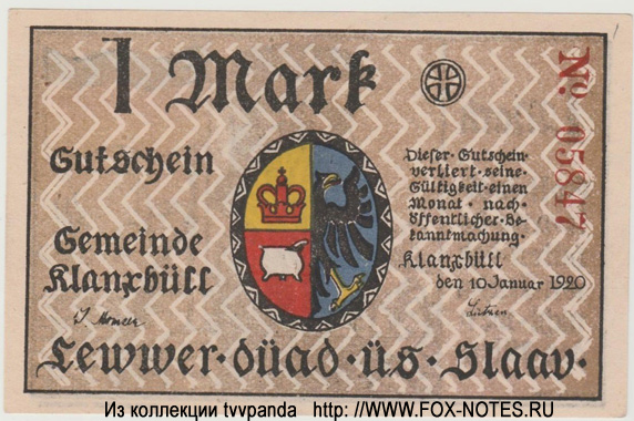Gemeinde Klanxbüll 1 Mark 1920