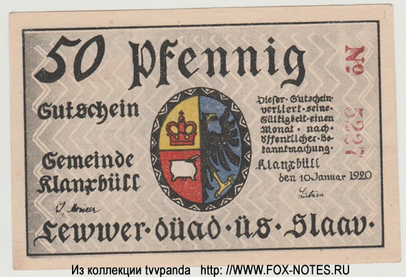 Gemeinde Klanxbüll 50 pfennig 1920