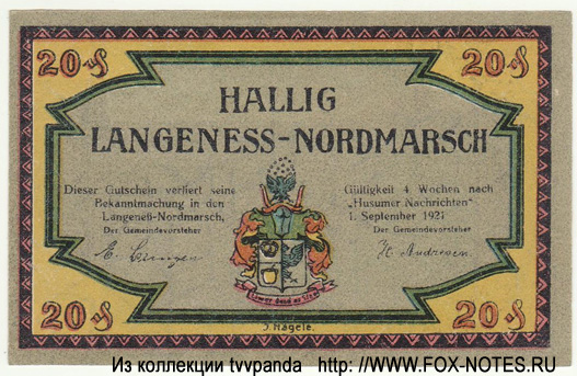 Gemeinde Langeneß 20 Pfennig 1921