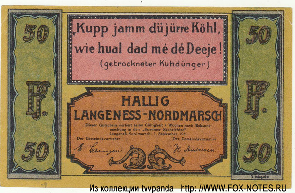 Gemeinde Langeneß 50 Pfennig 1921
