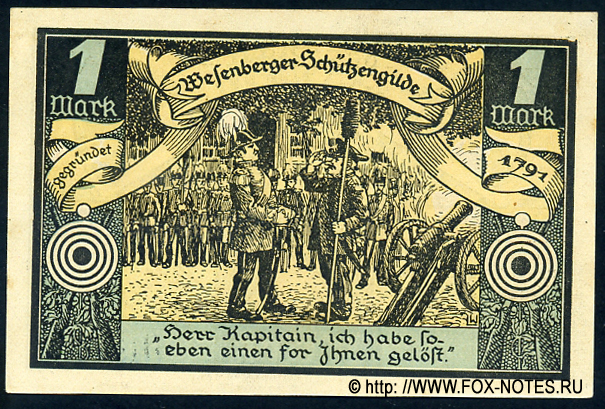 Notgeld Stadt Wesenberg. 1 Mark. 1. Juli 1921.