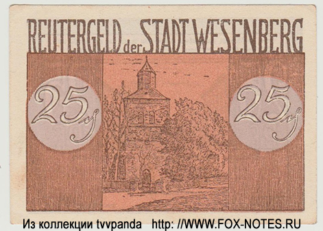Reutergeld der Stadt Wesenberg. 25 Pfennig.