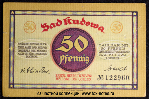Gemeinde Bad Kudowa 50 Pfennig Notgeld