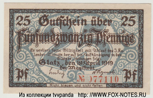 Stadt Glatz 25 Pfennig 1919