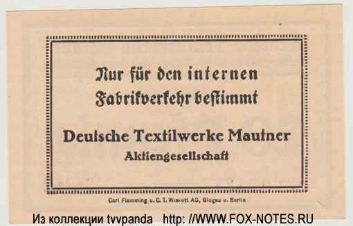 Deutsche Textilwerke Mautner A.G. Langenbielau i Schlesien 20 Pfennig