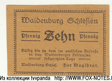 Stadt Waldenburg in Schlesien Zehn Pfennig Notgeld 1920