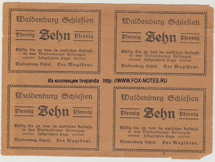 Stadt Waldenburg in Schlesien 10 pfennig 1921