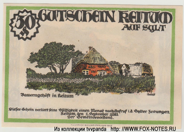 Gemeinde Keitum 50 pfennig 1921