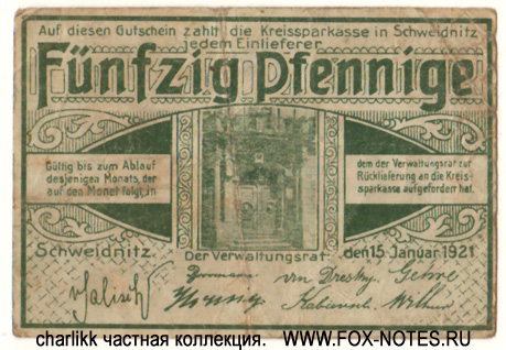 Kreissparkasse Schweidnitz 50 Pfennig 1921