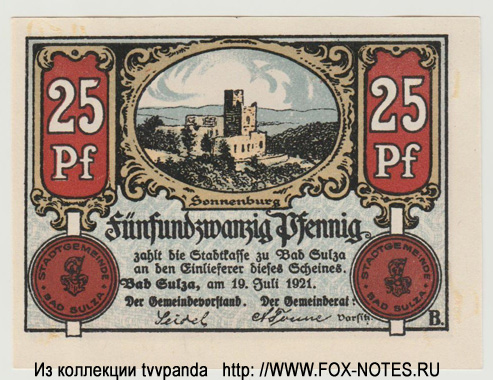 Stadtkasse Bad Sulza 25 pfennig 1921